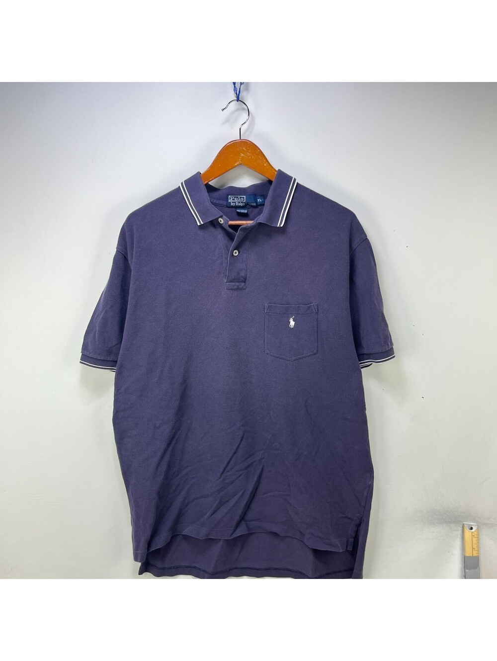 Vintage Polo Ralph Lauren Navy Striped Collar Pocket Polo XL
